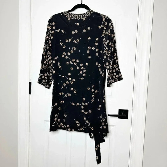 ALL SAINTS US 4 Alva Fraise Kimono Dress 100% Silk Black Yellow Red Floral Print - Picture 8 of 8